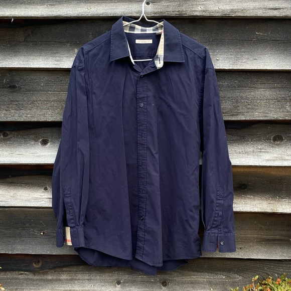 Burberry Men’s navy button down dress shirt - Picture 2 of 5